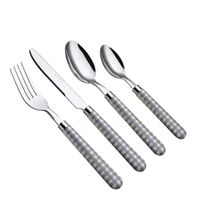 Bild av EXZACT bestickset 24st rostfritt stål med Gingham Check färgade handtag 6 x gafflar, knivar, bordsskedar, teskedar