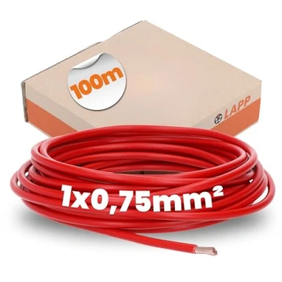 Bild av Lapp Kabel H05V K HAR 1 x 0,75 mm² 100 m röd PVC anslutnings och kontrollkabel flamsäker klass 5/fintrådig kopparledare