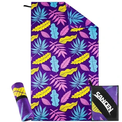 Bild av strandhandduk XXL 90 x 180 cm, stor snabba microfiber handduk, sandfri badhandduk, strandtak kvinnor (Purpur)