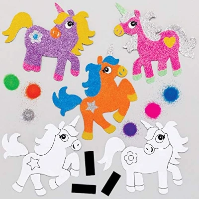 Bild av Baker Ross Magnetset med motiv &quot;Enhörning&quot; AT724, hantverk sand för barn, blandad, gul, blå, lila, rosa, 6 stycken (1 pack)