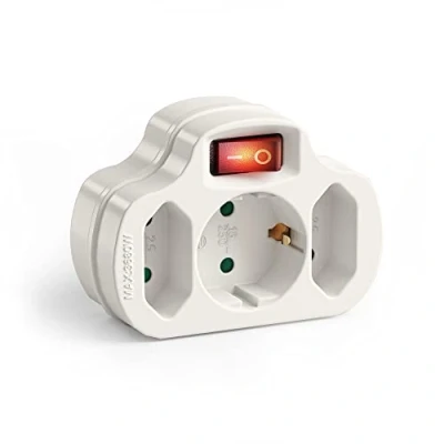 Bild av Perfect, flera uttag med på/av brytare, 1 x jordkontaktuttag 16 A/250 V AC, 2 eurouttag 2,5 3680 watt, vit