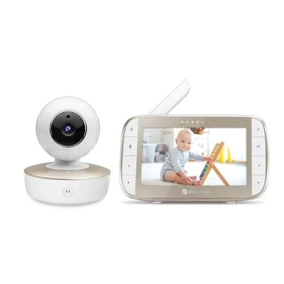 Bild av Motorola Nursery VM50G Video Baby Monitor 5 Zoll Farbdisplay Elterneinheit Wiegenlieder Zwei Wege Kommunikation hochempfindliches Mikrofon, Neigung und digitaler Zoom Nachtsicht, Weiß/Gold