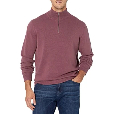 Bild av Amazon Essentials herrtröja, 100% bomull, kvartsblixtlås, plommon, X Large