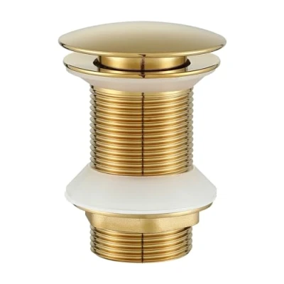 Bild av Muxios Pop Up Handfat Plugg Avfall Slitsad Klicka Clack Fjädrad Utan Bräddavlopp för Badrum inklusive Korg Titan Guld