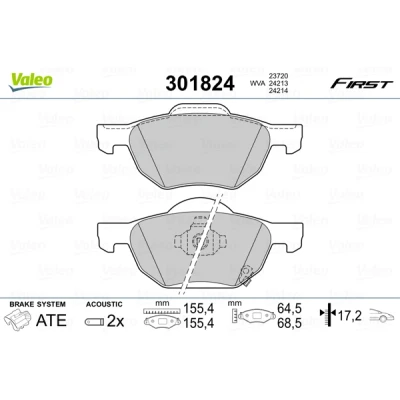 Bild av VALEO 301824 Jeu de plaquettes frein FIRST Essieu avant contact signal d&#039;usure inclus sans tôle anti bruit HONDA: Accord 7 Limousine