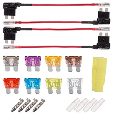 Bild av BOJACK 4 st standard säkringshållare 12 V bilsäkringar robbar adapter säkring, med 8 säkring (2A/3A/5A/7,5A/10A/15A/20A/25A)