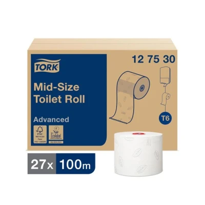 Bild av Tork Toalettpapper Advanced Compact T6, jumborulle, 2 lag, präglad, vit 27/fp