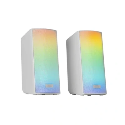 Bild av Mars Gaming MSRGB2, Bluetooth 5.3 Högtalare, 15W, DSP Ljudprocessor, Dynamisk RGB Belysning, Total Mesh Front, Kompakta Högtalare med Kontrollbox, 3,5 mm Jack och USB Ingång, Vit