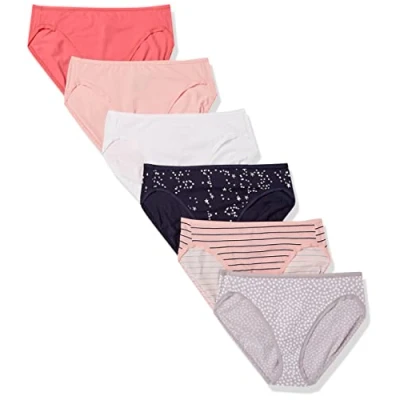 Bild av Amazon Essentials Women&#039;s Korta underkläder i bomull med höga ben (finns plusstorlek), Pack of 6, Flerfärgad/Prickar/Rand/Stjärnor, XS