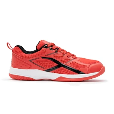 Bild av HUNDRED Xoom Non Marking Professional Badminton Shoes for Men Material: Faux Leather Suitable Indoor Tennis, Squash, Table Basketball &amp; Padel (Red/White, Size: EU 42, UK 8, US 9)
