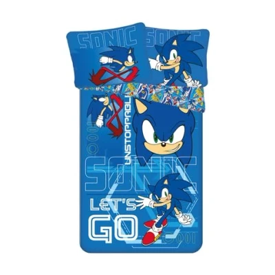 Bild av Jerry Fabrics Sonic The Hedgehog Official Let&#039;s go Design Enkelt påslakanset 140 x 200 cm vändbara sängkläder med örngott 70 90 cm, blå