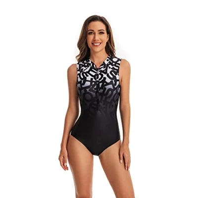 Bild av Beachkini Ett stycke baddräkt för kvinnor,långärmad badkläder med dragkedja,baddräkt i triangelform,utslagsskydd baddräkt,01 Brevgradient,XL