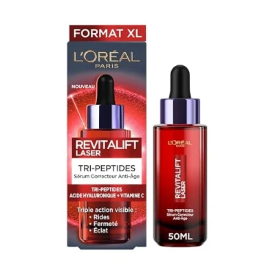 Bild av L&#039;Oréal Paris XXL Tri Peptide Serum, uppstramande och dämpande anti aging ansiktsserum, 3 i 1 effekt, med argireline peptid, hyaluronsyra C vitamin, vitalift laser, Amazon exklusiv, x 50 ml