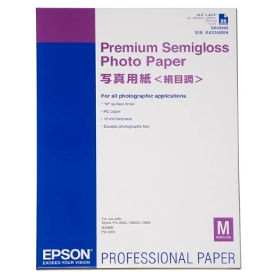 Bild av Epson Premium Semigloss Photo Paper Halvblank A2 (420 x 594 mm) 251 g/m² 25 ark fotopapper för SureColor P5000, SC P7500, P900, P9500, T2100, T3100, T3400, T3405, T5100, T5400, T5405