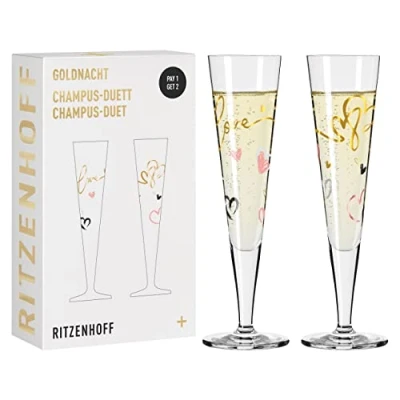 Bild av RITZENHOFF 6031004 champagneglas 200 ml serie Goldnight Duett 2023, 2 x designerstycken med äkta guld Made in Germany