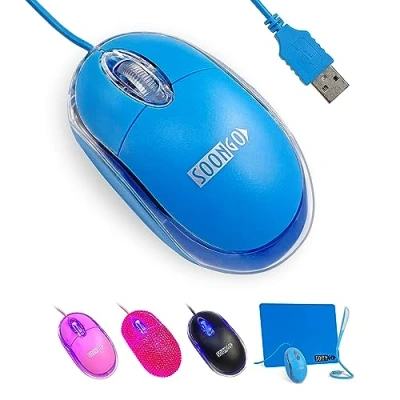 Bild av SOONGO Kinder maus Mini USB Ergonomische Mäuse för Optische dator kompatibel med bärbar PC skrivbord Windows 7/8/10/XP Vista und Mac blå färg 1600DPI 1,5 m av