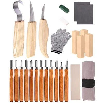 Bild av Zawaer Wood Carving Tool Set, 26ST Träsnideri Knivar, Professionell Kniv Verktyg Knivar Trä Set Barn, Tools för nybörjare och proffs.