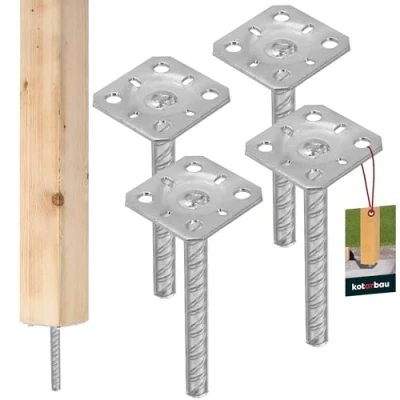 Bild av KOTARBAU® 4 stycken stolpar 80 x mm galvaniserat stål, betongankare för stolpar, trästolpar, stolpe, staketstolpar, metall, golvfot fyrkantsstolpar, betong, stöd