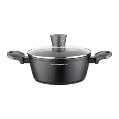 Bild av FLORINA Gryta Aluminium (2,5 l) I 20 cm Diameter Kastrull med Glaslock Non Stick Induktionsgryta Oval Perfekt för Induktionshäll, Gasspis och Elspis (Svart)