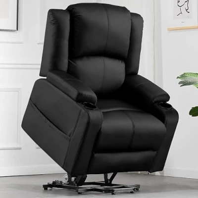 Bild av COMHOMA Elektrisk Fåtölj med Lyftfunktion för Äldre Massage Recliner i PU Läder Justerbart Ryggstöd och Fotstöd, Mugghållare, Sidofickor Ergonomisk Design, Svart