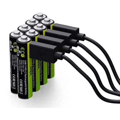 Bild av VERICO LoopEnergy AAA 900 uppladdningsbart USB C batteri 1,5 V mWh (600 mAh) Li Ion, snabbladdning via anslutning i ca 2 timmar, 8 pack AAA, 1 kabel A till 4 x