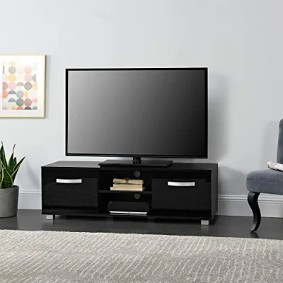 Bild av [en.casa] TV bord 120 x 40 38 cm bänk med skåpdörrar och förvaringsfack spånskiva svart