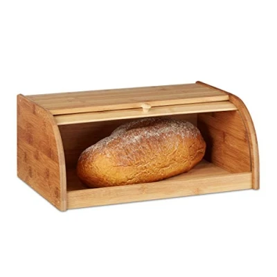 Bild av Relaxdays brödlåda bambu 16,5 x 40 27,5 cm, roll top brödlåda, brödbox med jalusi, brödskrin i trä, brödburk, natur
