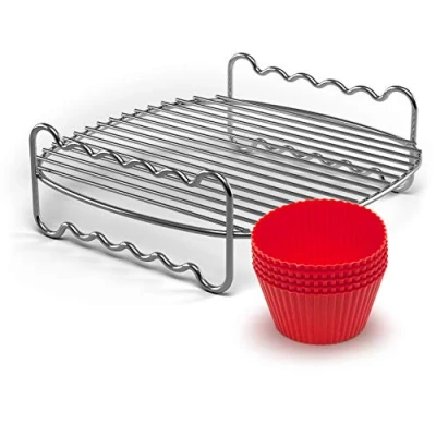 Bild av Philips Airfryer grillspett och muffinsformar Extra galler 7 silikonmuffinsformar till din Inspirerande receptbok medföljer Smidig att rengöra 90% återvunnet material HD9904 / 01