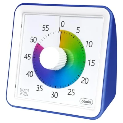 Bild av TWENTY5 SEVEN Visuell timer med skyddsfodral, 60 minuters nedräkningstimer för barn autism ADHD, klassrum hemmakontor, nedräkningsklocka mötestidshantering, marinblå färgglad skiva
