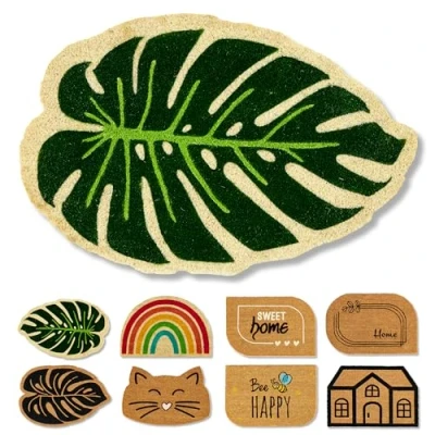 Bild av naturlig dörrmatta kokos kokosnöt 40 x 60 cm monstera halkfri som håller smuts utomhus inomhus dörrdörrmatta filtar