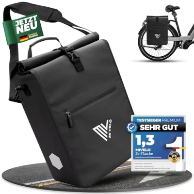 Bild av MIVELO 2 i 1 cykelväska för bagagehållare, pakethållare, väska, 100 % vattentät bagagehållare (svart, 25 l)