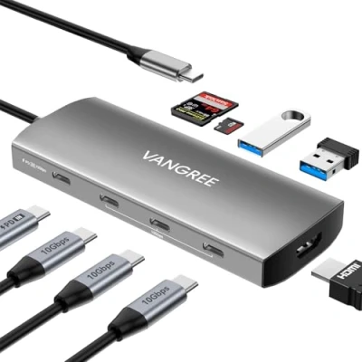 Bild av USB C till Hub 3 3.2 Gen 2 portar med 10 Gbps, 4K@60Hz HDMI, 100W PD, 3.0 &amp; SD/TF kortläsare, Splitter för MacBook Pro, iMac, iPad iPhone 15 (Stöder inte skärm)