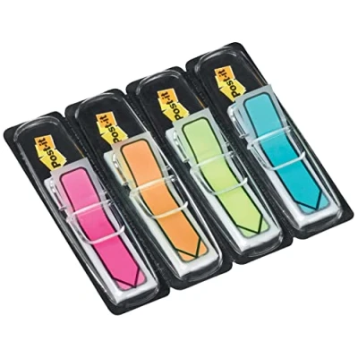 Bild av Post it Index Små pilar i en plastdispenser, blandade färger, 11,9 mm x 43,2 mm, 24 flaggor/dispenser, 4 dispenser/förpackning