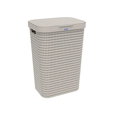 Bild av Rotho Country tvättkorg 55 l med lock, plast (PP) BPA fri, cappuccino, (42,0 x 32,2 57,7 cm)
