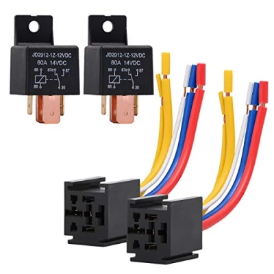 Bild av Ehdis 2 pack bilrelä 12 V 80 APM 5 stift, växelrelä med uttagshållare för lastbil, motor, kraftig på/av normalt öppen SPDT reläsockel plugg kablar