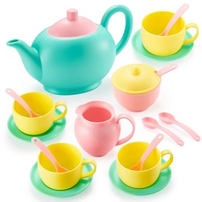 Bild av JOYIN 18 st Tea Set &amp; Leksaksrätter för mellanmål Playact Matlagningsleksaker med tekanna och muggar pojkar flickor (slumpmässiga färger)