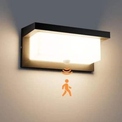Bild av Audor Utomhuslampa med rörelsedetektor, 18 W, LED vägglampa för utomhus/inomhus, varmvit, vattentät, IP65, trädgård, hall och trapphus
