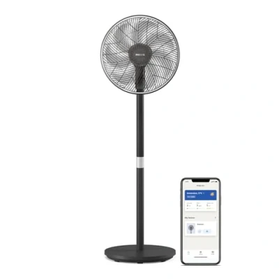 Bild av Philips smarta piedestalfläkt serie 3000. Kraftfull och extremt tyst. 19 dB 2 i 1 bords ståfläkt. Justerbar lutning oscillation. Timer för 12 timmar. CX3550, svart.