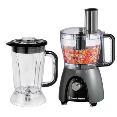 Bild av Russell Hobbs matberedare [Mixer/Hackare/Vispa/Grönsaksskärare] Elektrisk mixer (för skära, riva, mixa, strimla, skiva, vispa, diskmaskinssäkra delar, 900W maxeffekt) Matte Charcoal 27111 56