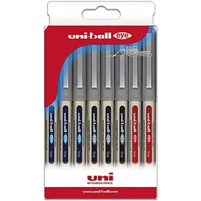 Bild av uni ball etui 8 roller flytande bläck UB 157 grundfärger