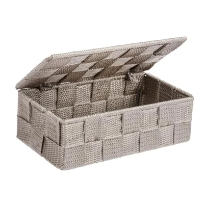 Bild av WENKO 22572100 Organisatör Adria mini med lock Taupe Aufbewahrungsbox, Badkorb mit däck, polypropylen, 18 x 6,5 10 cm, brungrå