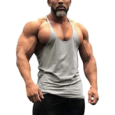 Bild av Mens Gym Stringer Singlet Stretchy Bodybuilding träningströja Ren bomull Storlek XL