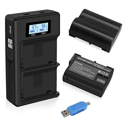 Bild av CITYORK EN EL15 EL15a 2 500 mAh utbytesbatteri (2 pack) och smart LED dubbel laddare för Nikon kompatibel med Z6, D500, D600, D610, D750, D810, D810a, kameror