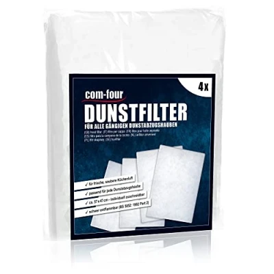 Bild av COM FOUR® 4x filter för köksfläkt kan skäras till köksfläktfilter universellt användbar fläktfilterinsats fettfiltermatta vitt ångfilter (4 stycken)