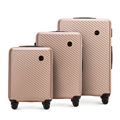 Bild av WITTCHEN Resväska 3 deligt set Rollande koffer Trolley Handbagage Hårdfodral i ABS med 4 svänkbara hjul Kombinationslås Teleskopiskt handtag Circle Line Puderrosa