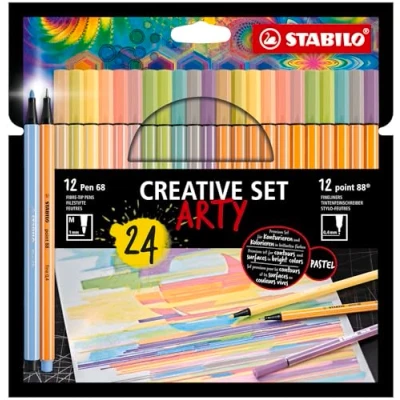 Bild av STABILO Creative Set Arty EO8868/24 1 20 med tunna tuschpennor och filtpennor, Flerfärgad, 24 stycken