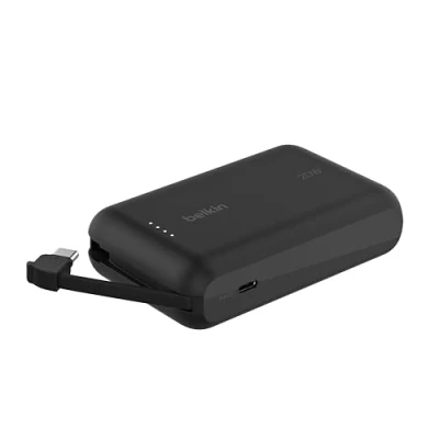 Bild av Belkin BoostCharge powerbank, bärbar powerbank med inbyggd kabel 10 000 mAh PD 20 W, snabbladda USB C Power Delivery, iPhone snabbladdning av för 16 serien, iPad Pro, Galaxy S24,Svart