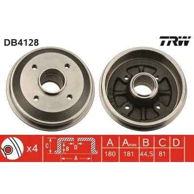 Bild av TRW DB4128 Tambours De Frein CITROËN: AX 3/5 portes, ZX Xsara 5 PEUGEOT: 306 Berline, 309 II portes