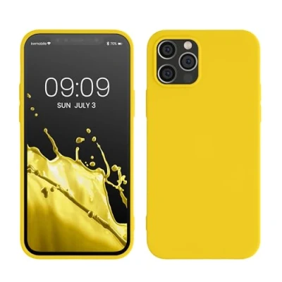 Bild av kwmobile fodral kompatibelt med Apple iPhone 12/iPhone 12 Pro mjukt smalt skyddande TPU silikonskydd strålande gul