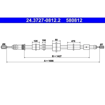 Bild av ATE 24.3727 0812.2 Câble De Frein 1696 PEUGEOT: 306 3/5 portes, Break, Berline